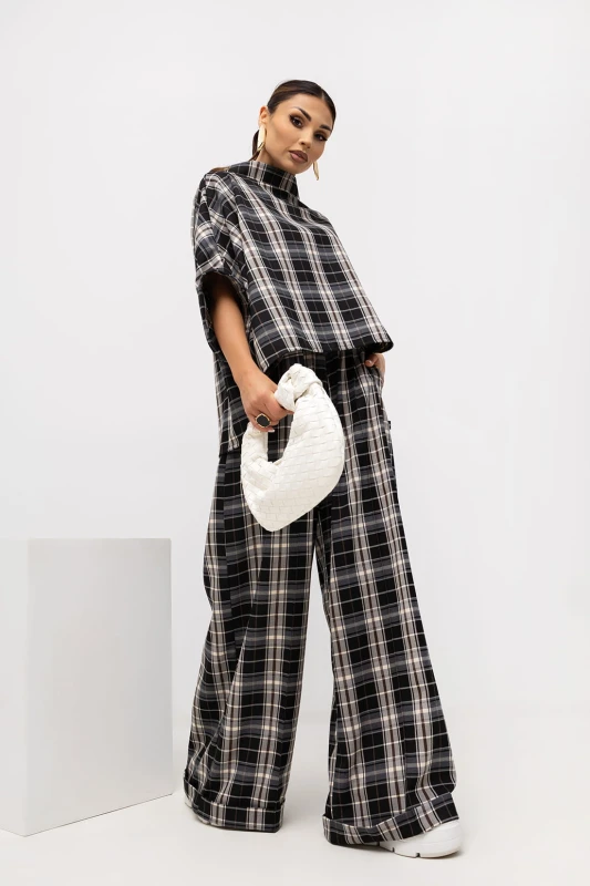 MISS CITY OFFICIAL Damska Bluzka Grid Pattern Kimono (czarny)