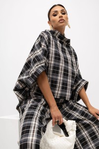 MISS CITY OFFICIAL Damska Bluzka Grid Pattern Kimono (czarny)