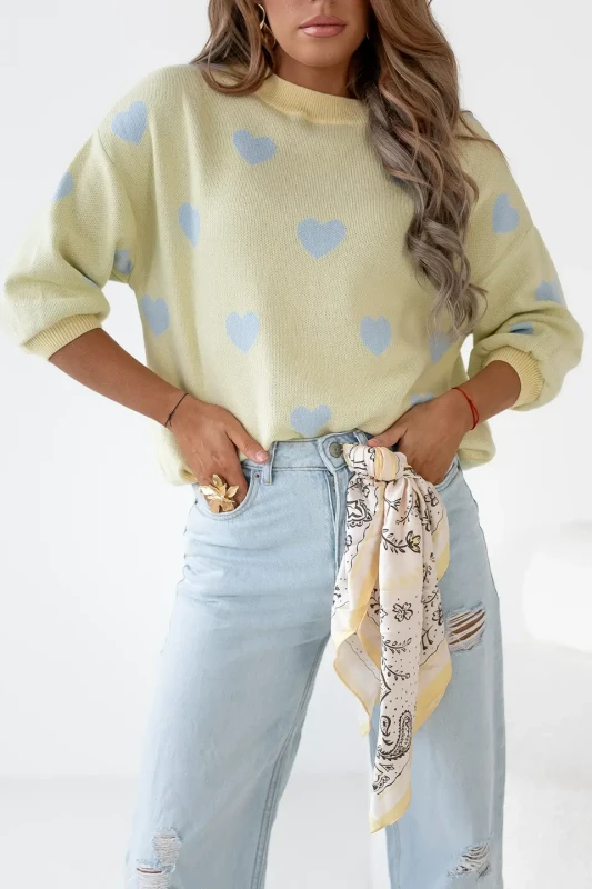 SIMPLICITY Sweter wzór serca  (żółty-błękit)