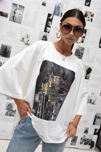 MISS CITY OFFICIAL Damski t-shirt Oversize Crossroads (biały)