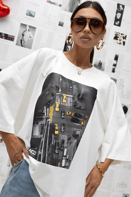 MISS CITY OFFICIAL Damski t-shirt Oversize Crossroads (biały)