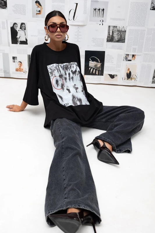 MISS CITY OFFICIAL Damski T-shirt Urban Focus (czarny)