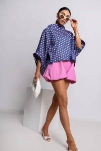 MISS CITY OFFICIAL Damska Bluzka Kimono Big Dot (niebiesko-różowy)