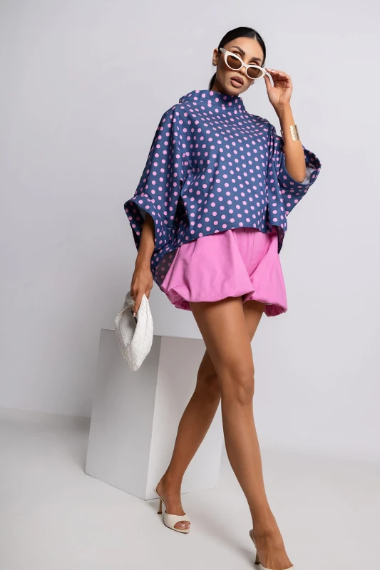 MISS CITY OFFICIAL Damska Bluzka Kimono Big Dot (niebiesko-różowy)