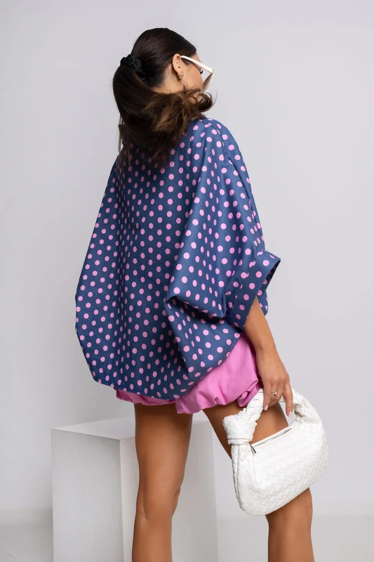 MISS CITY OFFICIAL Damska Bluzka Kimono Big Dot (niebiesko-różowy)