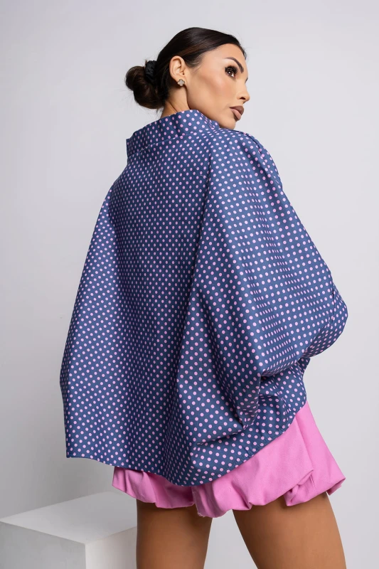 MISS CITY OFFICIAL Damska Bluzka Kimono Dot (niebiesko-różowy)