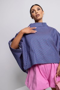 MISS CITY OFFICIAL Damska Bluzka Kimono Dot (niebiesko-różowy)