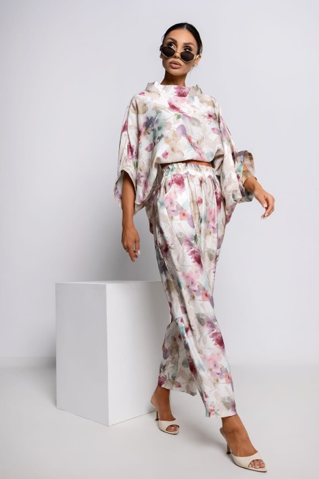 MISS CITY OFFICIAL Damska Bluzka Kimono Botanical (pudrowy beż)