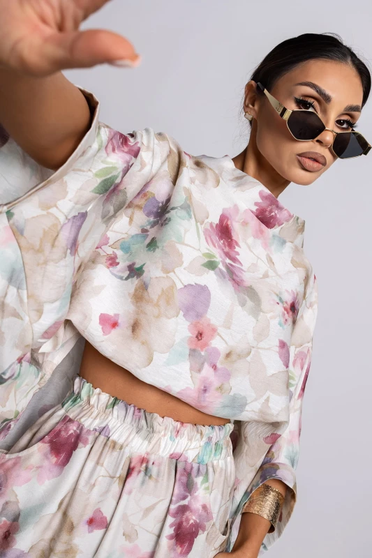 MISS CITY OFFICIAL Damska Bluzka Kimono Botanical (pudrowy beż)