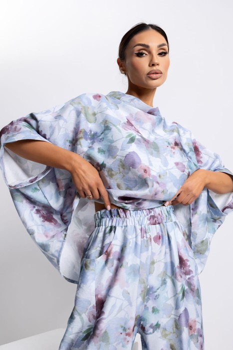 MISS CITY OFFICIAL Damska Bluzka Kimono Botanical (błękitny)