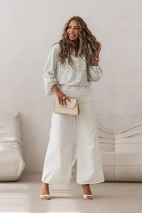 SIMPLICITY Koszula Pocket – print groszki ecru czerń