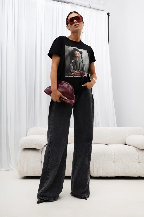 MISS CITY OFFICIAL Damski T-Shirt Meditation (czarny)