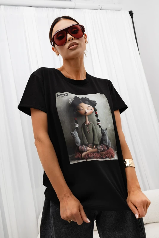 MISS CITY OFFICIAL Damski T-Shirt Meditation (czarny)
