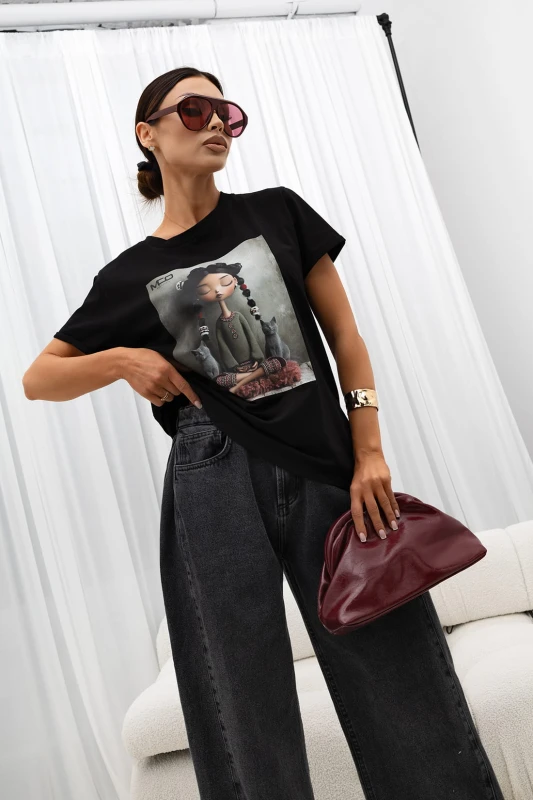MISS CITY OFFICIAL Damski T-Shirt Meditation (czarny)