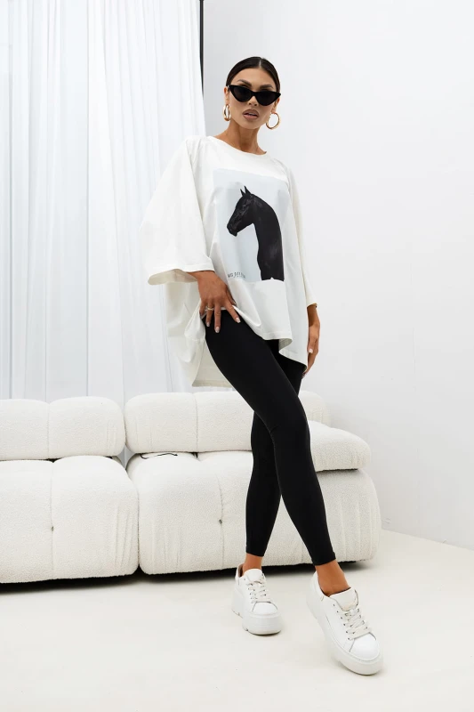 MISS CITY OFFICIAL Damski T-shirt Horse (biały)