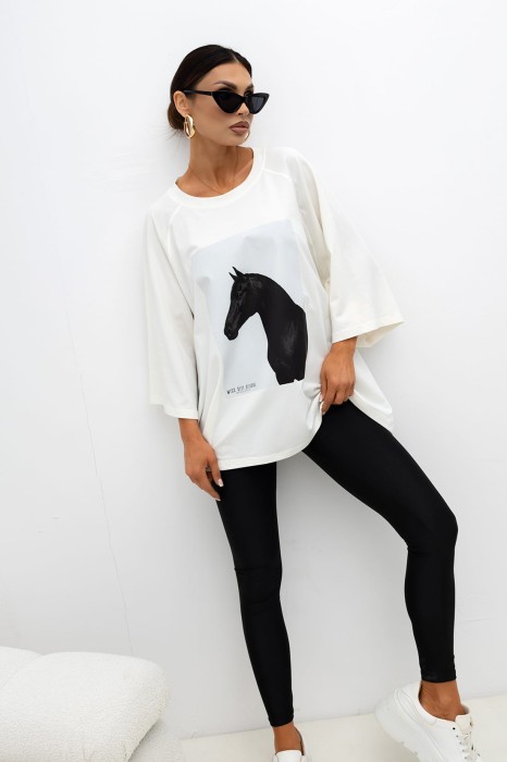 MISS CITY OFFICIAL Damski T-shirt Horse (biały)