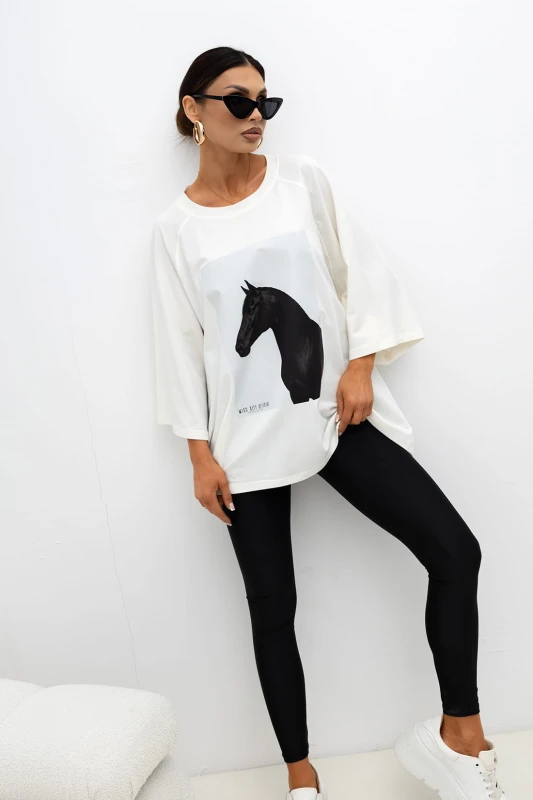MISS CITY OFFICIAL Damski T-shirt Horse (biały)