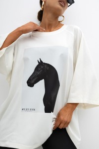 MISS CITY OFFICIAL Damski T-shirt Horse (biały)