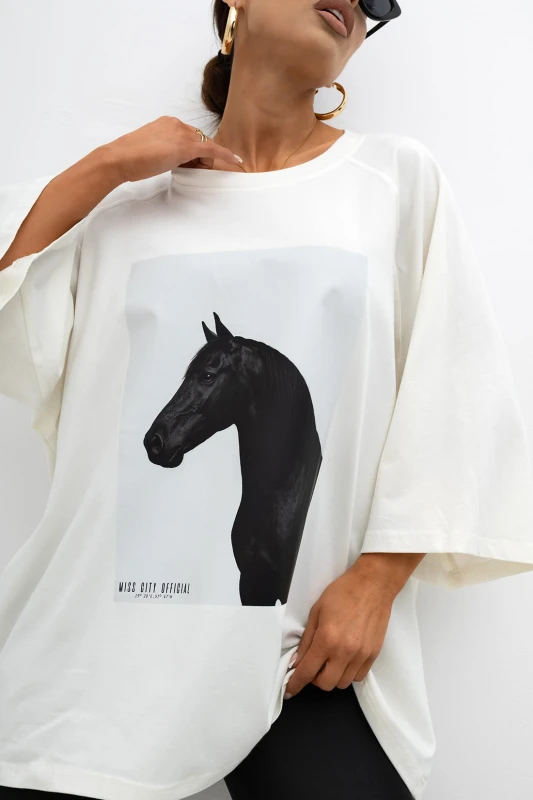 MISS CITY OFFICIAL Damski T-shirt Horse (biały)