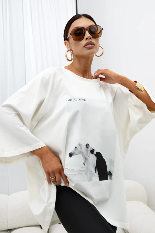 MISS CITY OFFICIAL Damski T-shirt Saddle Mood (biały)