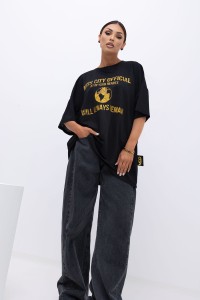 MISS CITY OFFICIAL Damski T-shirt Urban Globe (czarny)