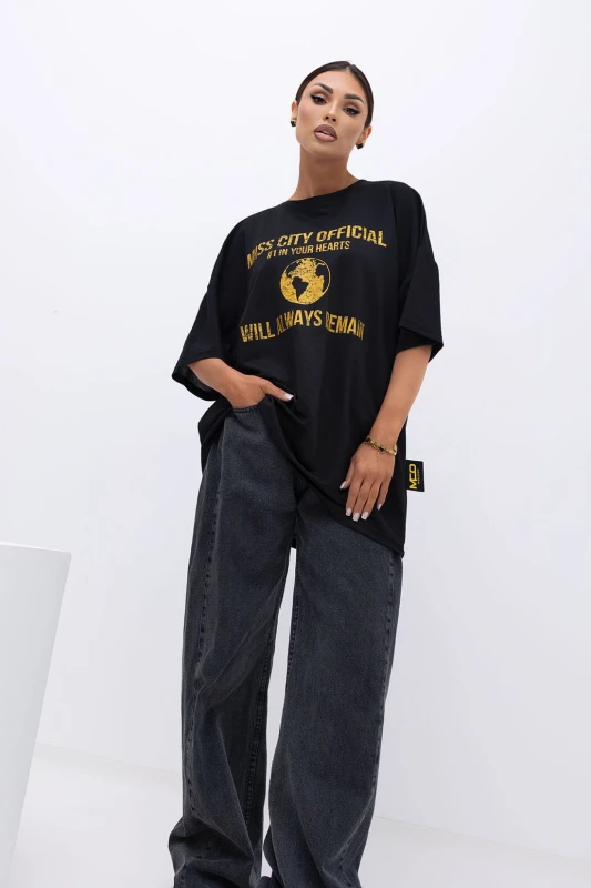 MISS CITY OFFICIAL Damski T-shirt Urban Globe (czarny)