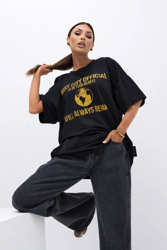 MISS CITY OFFICIAL Damski T-shirt Urban Globe (czarny)