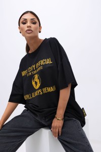 MISS CITY OFFICIAL Damski T-shirt Urban Globe (czarny)