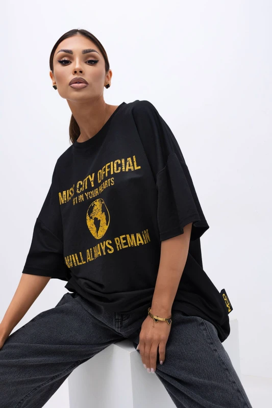 MISS CITY OFFICIAL Damski T-shirt Urban Globe (czarny)