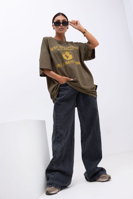 MISS CITY OFFICIAL Damski T-shirt Urban Globe (khaki)