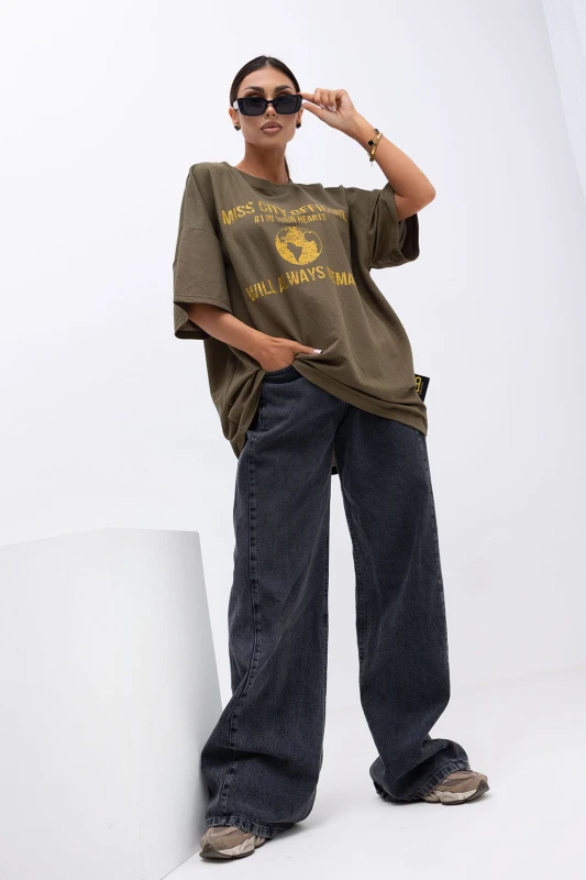 MISS CITY OFFICIAL Damski T-shirt Urban Globe (khaki)