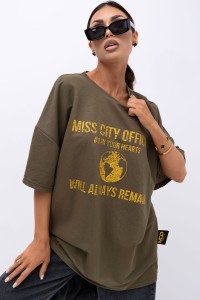 MISS CITY OFFICIAL Damski T-shirt Urban Globe (khaki)