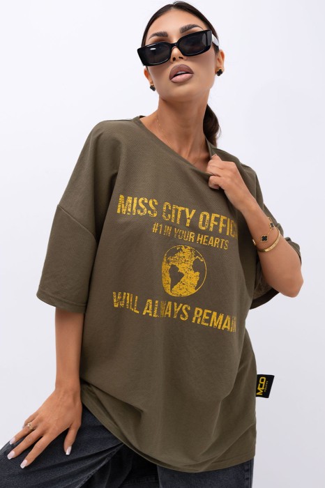 MISS CITY OFFICIAL Damski T-shirt Urban Globe (khaki)