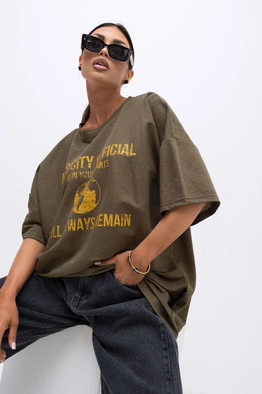 MISS CITY OFFICIAL Damski T-shirt Urban Globe (khaki)