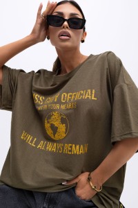 MISS CITY OFFICIAL Damski T-shirt Urban Globe (khaki)