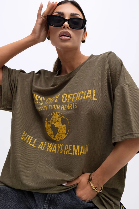 MISS CITY OFFICIAL Damski T-shirt Urban Globe (khaki)