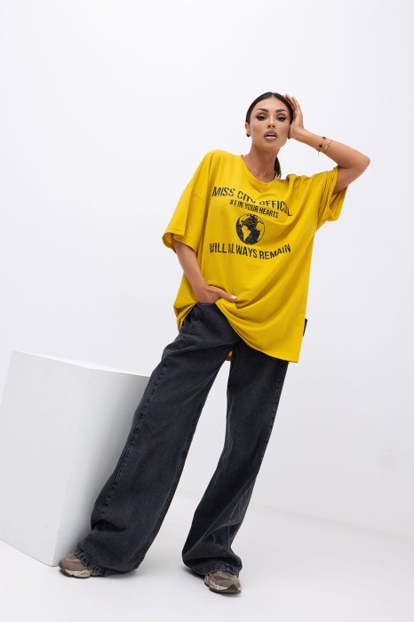 MISS CITY OFFICIAL Damski T-shirt Urban Globe (żołty)