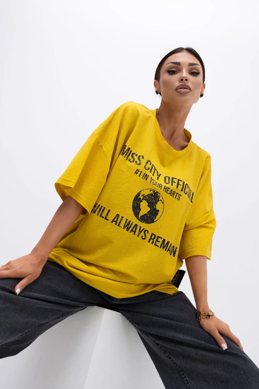 MISS CITY OFFICIAL Damski T-shirt Urban Globe (żołty)