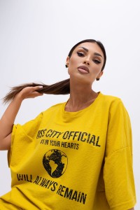 MISS CITY OFFICIAL Damski T-shirt Urban Globe (żołty)
