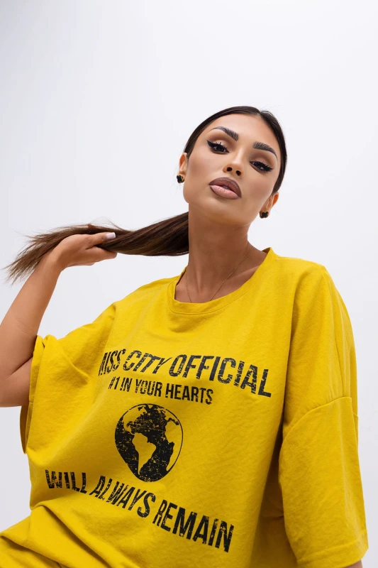 MISS CITY OFFICIAL Damski T-shirt Urban Globe (żołty)