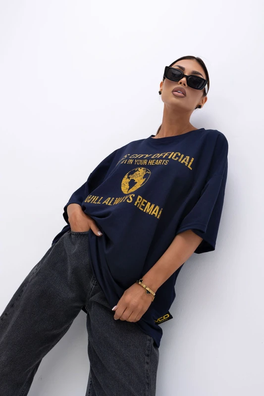 MISS CITY OFFICIAL Damski T-shirt Urban Globe (granatowy)