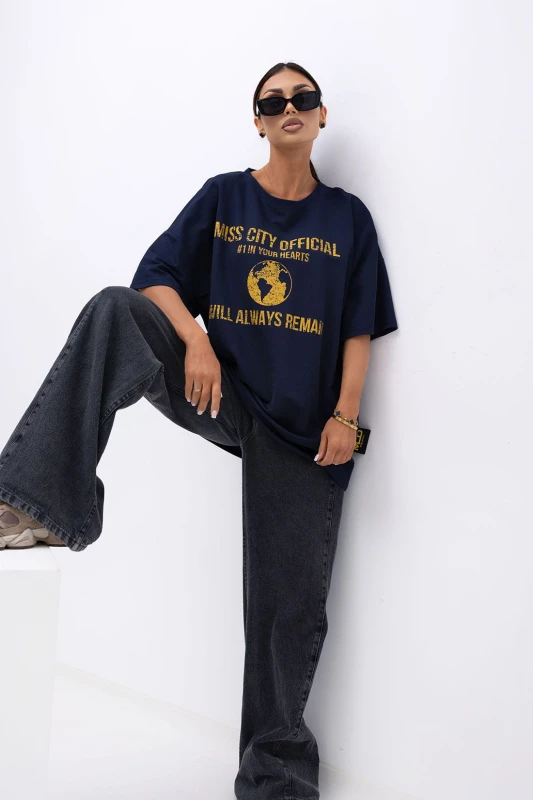 MISS CITY OFFICIAL Damski T-shirt Urban Globe (granatowy)