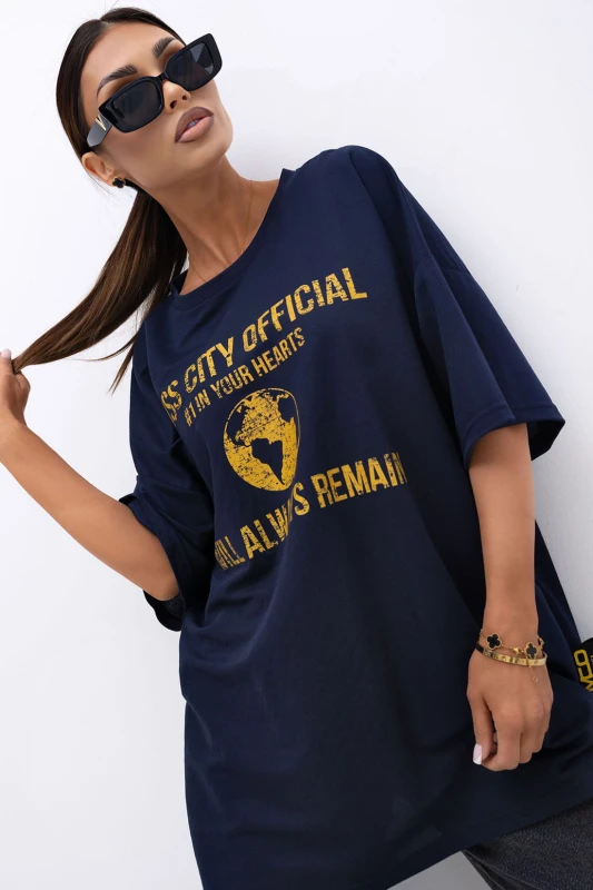 MISS CITY OFFICIAL Damski T-shirt Urban Globe (granatowy)