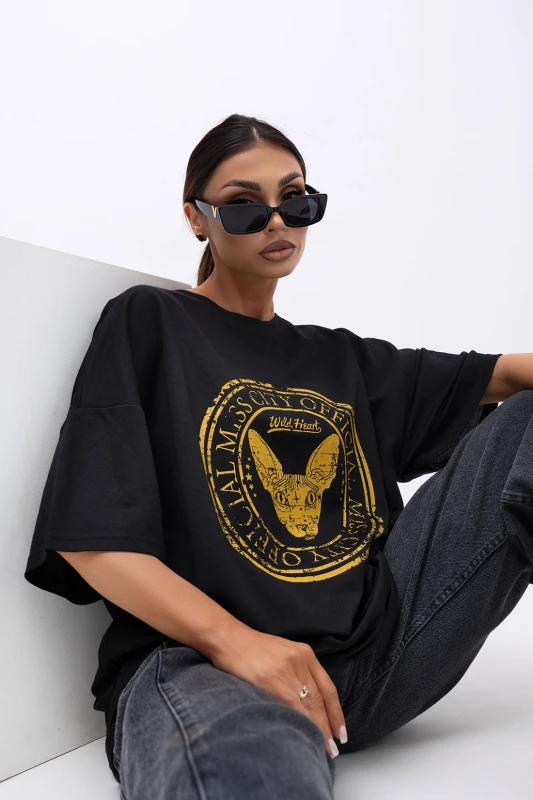 MISS CITY OFFICIAL Damski T-shirt Wild Heart - czarny