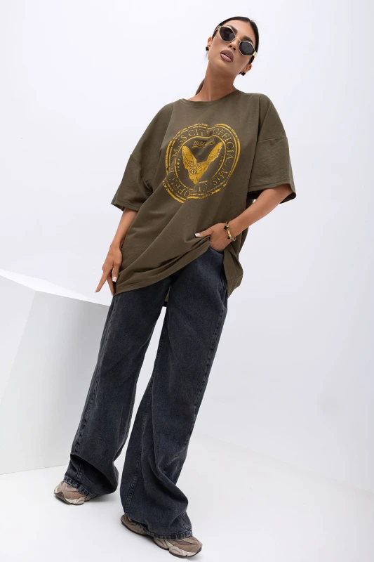 MISS CITY OFFICIAL Damski T-shirt Wild Heart - khaki