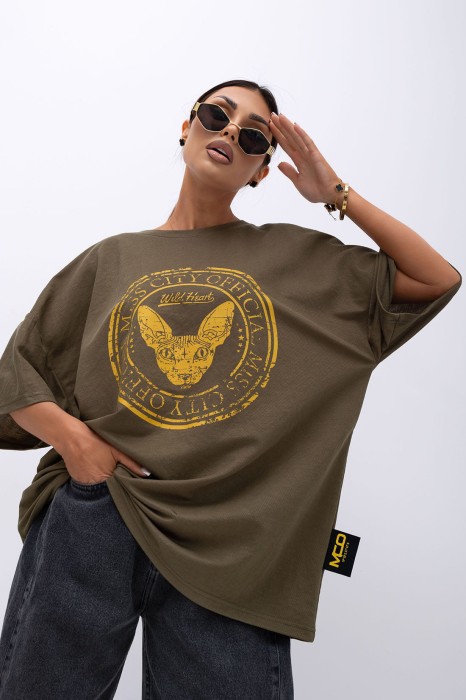 MISS CITY OFFICIAL Damski T-shirt Wild Heart - khaki