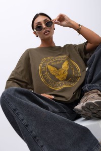 MISS CITY OFFICIAL Damski T-shirt Wild Heart - khaki