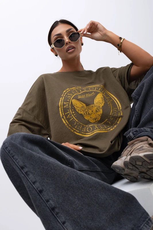 MISS CITY OFFICIAL Damski T-shirt Wild Heart - khaki